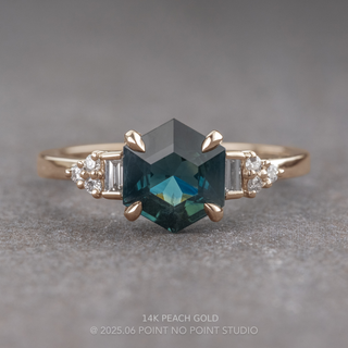 1.36 Carat Teal Hexagon Sapphire and Diamond Engagement Ring, Dahlia Setting