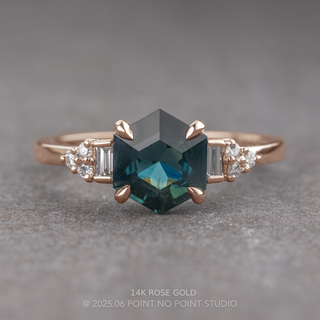 1.36 Carat Teal Hexagon Sapphire and Diamond Engagement Ring, Dahlia Setting