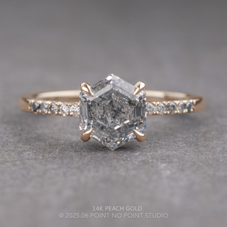 1.83 Carat Canadian Salt and Pepper Hexagon Diamond Engagement Ring, Ombre Jules Setting