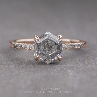 1.83 Carat Canadian Salt and Pepper Hexagon Diamond Engagement Ring, Ombre Jules Setting