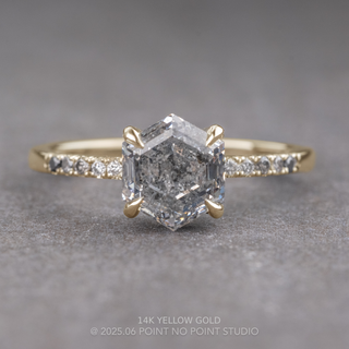 1.83 Carat Canadian Salt and Pepper Hexagon Diamond Engagement Ring, Ombre Jules Setting
