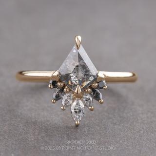 1.02 Carat Salt and Pepper Kite Diamond Engagement Ring, Ombre Cleo Setting, Point No Point Studio. Available in a variety of metal types. Eco-friendly, Recycled Metals, Conflict Free.