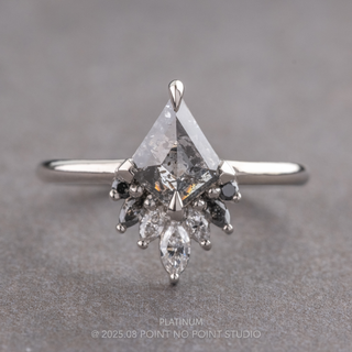 1.02 Carat Salt and Pepper Kite Diamond Engagement Ring, Ombre Cleo Setting, Point No Point Studio. Available in a variety of metal types. Eco-friendly, Recycled Metals, Conflict Free.