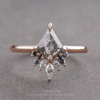 1.02 Carat Salt and Pepper Kite Diamond Engagement Ring, Ombre Cleo Setting, Point No Point Studio. Available in a variety of metal types. Eco-friendly, Recycled Metals, Conflict Free.