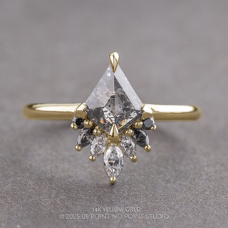 1.02 Carat Salt and Pepper Kite Diamond Engagement Ring, Ombre Cleo Setting, Point No Point Studio. Available in a variety of metal types. Eco-friendly, Recycled Metals, Conflict Free.