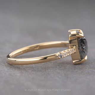 1.57 Carat Black Speckled Emerald Shaped Diamond Engagement Ring, Jules Setting, 14K Yellow Gold