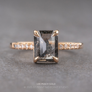 1.57 Carat Black Speckled Emerald Shaped Diamond Engagement Ring, Jules Setting