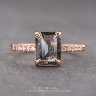 1.57 Carat Black Speckled Emerald Shaped Diamond Engagement Ring, Jules Setting
