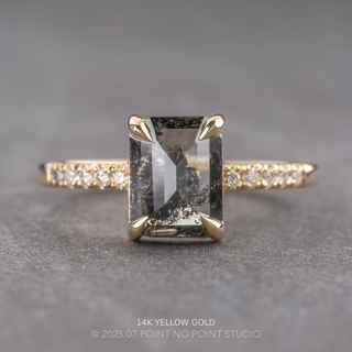 1.57 Carat Black Speckled Emerald Shaped Diamond Engagement Ring, Jules Setting