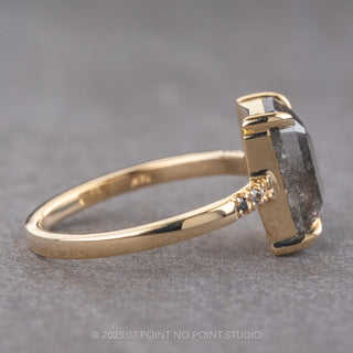 3.10 Carat Salt and Pepper Emerald Shaped Diamond Engagement Ring, Ombre Jules Setting, 14K Yellow Gold