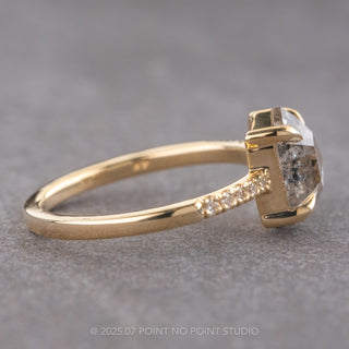 1.86 Carat Salt and Pepper Hexagon Diamond Engagement Ring, Jules Setting, 14K Yellow Gold