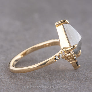 2.57 Carat Salt and Pepper Kite Diamond Engagement Ring, Ombre Avaline Setting, 14K Yellow Gold