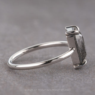 1.85 Carat Black Speckled Emerald Shaped Diamond Engagement Ring, Jane Setting, Platinum