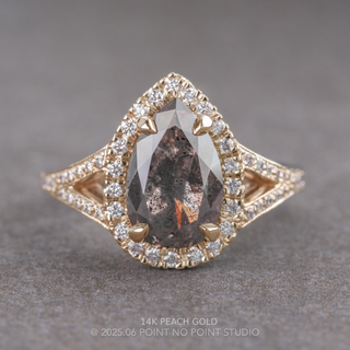 2.23 Carat Salt and Pepper Pear Diamond Engagement Ring, Cascade Setting