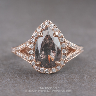 2.23 Carat Salt and Pepper Pear Diamond Engagement Ring, Cascade Setting