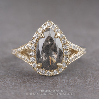 2.23 Carat Salt and Pepper Pear Diamond Engagement Ring, Cascade Setting