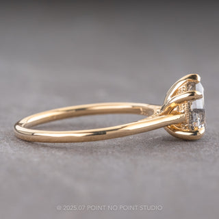 1.40 Carat Canadian Salt and Pepper Geometric Pear Diamond Engagement Ring, Judith Setting, 14k Yellow Gold