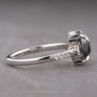 2.72 Carat Black Hexagon Diamond Engagement Ring, Eliza Setting, 14k White Gold