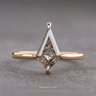 1.35 Carat Canadian Salt and Pepper Kite Diamond Engagement Ring, Basket Jane Setting, Point No Point Studio. Available in a variety of metal types. Eco-friendly, Recycled Metals, Conflict Free.
