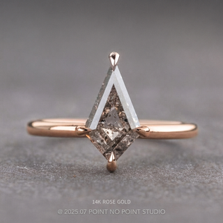 1.35 Carat Canadian Salt and Pepper Kite Diamond Engagement Ring, Basket Jane Setting, Point No Point Studio. Available in a variety of metal types. Eco-friendly, Recycled Metals, Conflict Free.