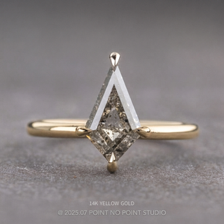 1.35 Carat Canadian Salt and Pepper Kite Diamond Engagement Ring, Basket Jane Setting, Point No Point Studio. Available in a variety of metal types. Eco-friendly, Recycled Metals, Conflict Free.