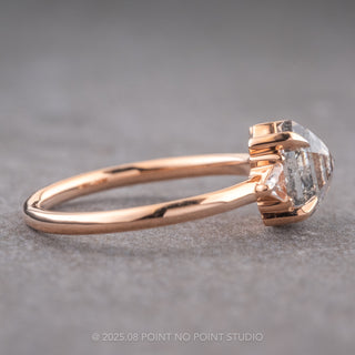 1.85 Carat Canadian Salt and Pepper Hexagon Diamond Engagement Ring, Zoe Setting, 14k Rose Gold