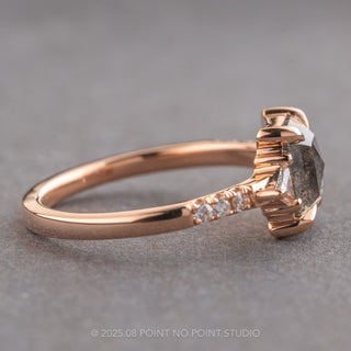 1.45 Carat Black Speckled Emerald Shaped Diamond Engagement Ring, Eliza Setting, 14K Rose Gold