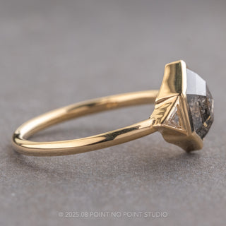 1.90 Carat Black Speckled Hexagon Diamond Engagement Ring, Bezel Zoe Setting, 14K Yellow Gold
