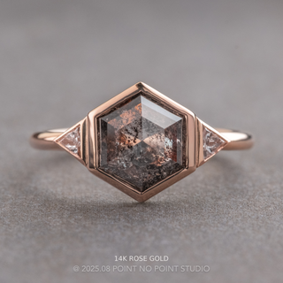 1.90 Carat Black Speckled Hexagon Diamond Engagement Ring, Bezel Zoe Setting