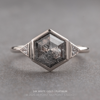 1.90 Carat Black Speckled Hexagon Diamond Engagement Ring, Bezel Zoe Setting