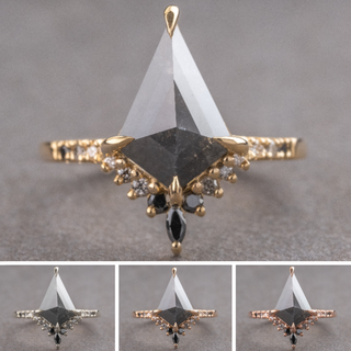2.16 Carat Black Kite Diamond Engagement Ring, Ombre Avaline Setting, Point No Point Studio. Available in a variety of metal types. Eco-friendly, Recycled Metals, Conflict Free.