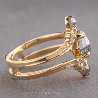 1.29 Carat Salt and Pepper Lozenge Diamond Engagement Ring, Empress Setting, 14K Yellow Gold