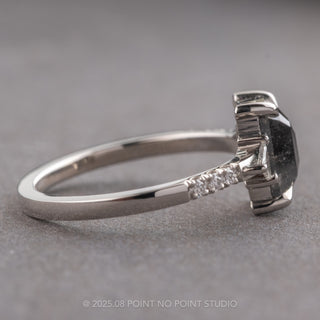 1.14 Carat Black Speckled Emerald Shaped Diamond Engagement Ring, Eliza Setting, Platinum