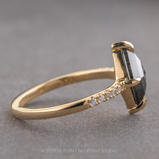 1.41 Carat Black Speckled Lozenge Diamond Engagement Ring, Jules Setting, 14K Yellow Gold