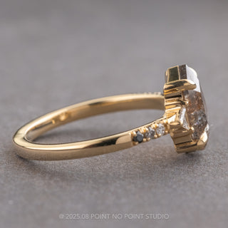 1.76 Carat Salt and Pepper Hexagon Diamond Engagement Ring, Ombre Eliza Setting, 14K Yellow Gold