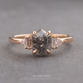 1.98 Carat Black Speckled Hexagon Diamond Engagement Ring, Beatrice Setting