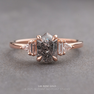 1.98 Carat Black Speckled Hexagon Diamond Engagement Ring, Beatrice Setting