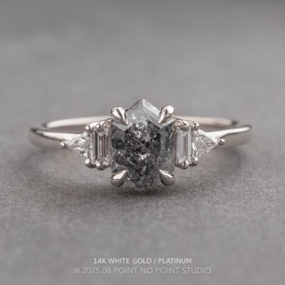 1.98 Carat Black Speckled Hexagon Diamond Engagement Ring, Beatrice Setting