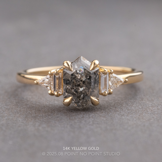 1.98 Carat Black Speckled Hexagon Diamond Engagement Ring, Beatrice Setting