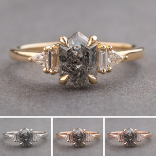 2.14 Carat Salt and Pepper Hexagon Diamond Engagement Ring, Beatrice Setting
