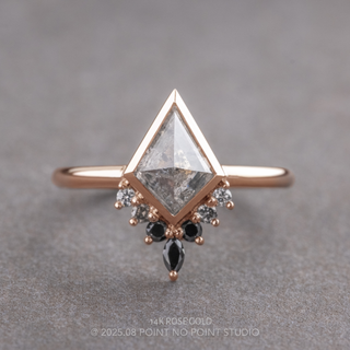 1.57 Carat Salt and Pepper Kite Diamond Engagement Ring, Bezel Ombre Ava Setting