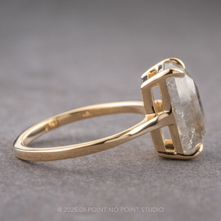 4.43 Carat Salt and Pepper Emerald Diamond Engagement Ring, Lark Setting, 14K Yellow Gold