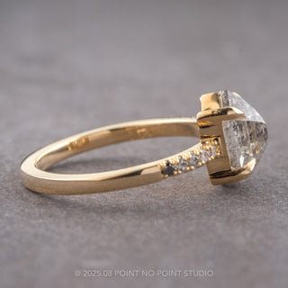 2.21 Carat Canadian Salt and Pepper Hexagon Diamond Engagement Ring, Ombre Jules Setting, 14k Yellow Gold