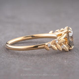 1.27 Carat Salt and Pepper Oval Diamond Engagement Ring, Magnolia Setting, 14k Yellow Gold