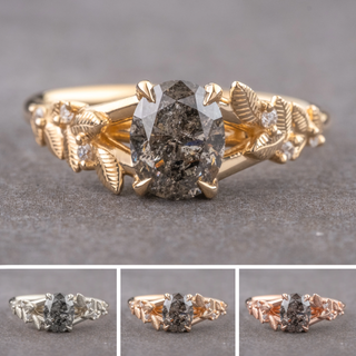 1.12 Carat Salt and Pepper Oval Diamond Engagement Ring, Magnolia Setting