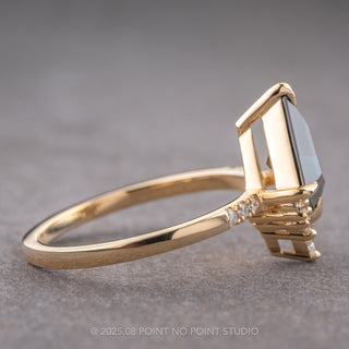 1.75 Carat Teal Kite Sapphire and Diamond Engagement Ring, Avaline Setting, 14k Yellow Gold