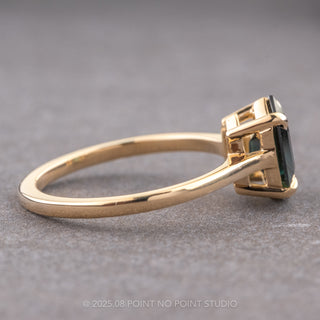 1.97 Carat Teal Hexagon Sapphire Engagement Ring, Lark Setting, 14K Yellow Gold