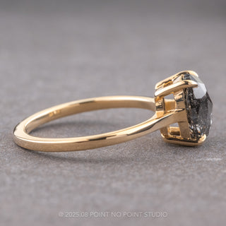 2.36 Carat Black Speckled Oval Diamond Engagement Ring, Lark Setting, 14K Yellow Gold