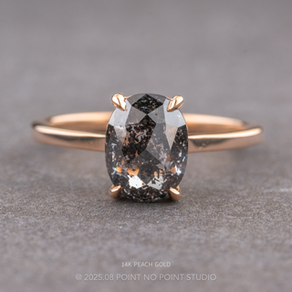 2.97 Carat Black Salt and Pepper Oval Diamond Engagement Ring, Lark Setting, Point No Point Studio. Available in a variety of metal types. Eco-friendly, Recycled Metals, Conflict Free.