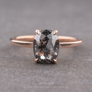 2.97 Carat Black Salt and Pepper Oval Diamond Engagement Ring, Lark Setting, Point No Point Studio. Available in a variety of metal types. Eco-friendly, Recycled Metals, Conflict Free.